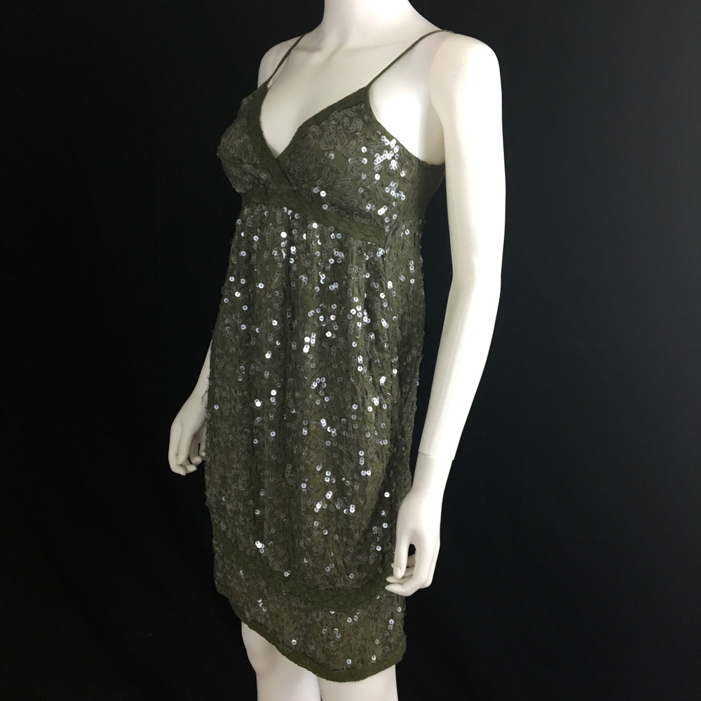 Olive Green Sequin Babydoll Silk Cotton Silk sz S